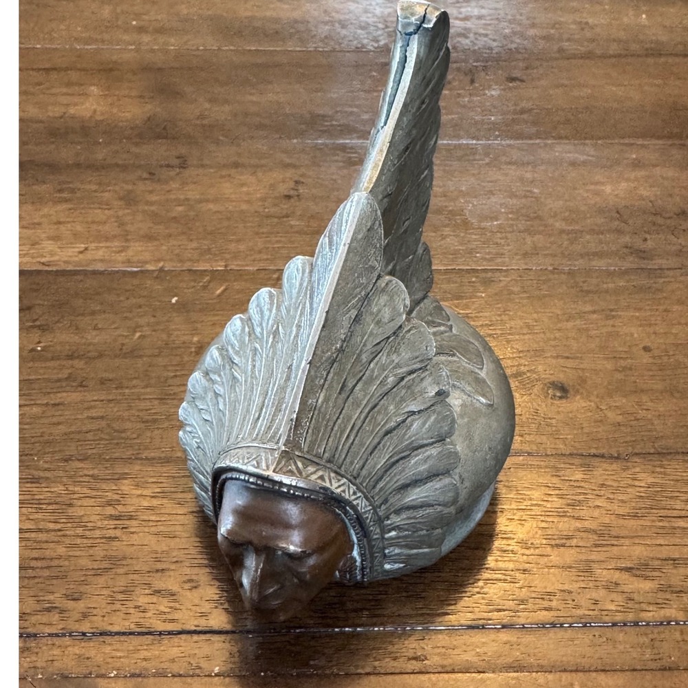 Vintage 1920s Pontiac Native American Radiator Cap Hood Ornament Silver Bronze